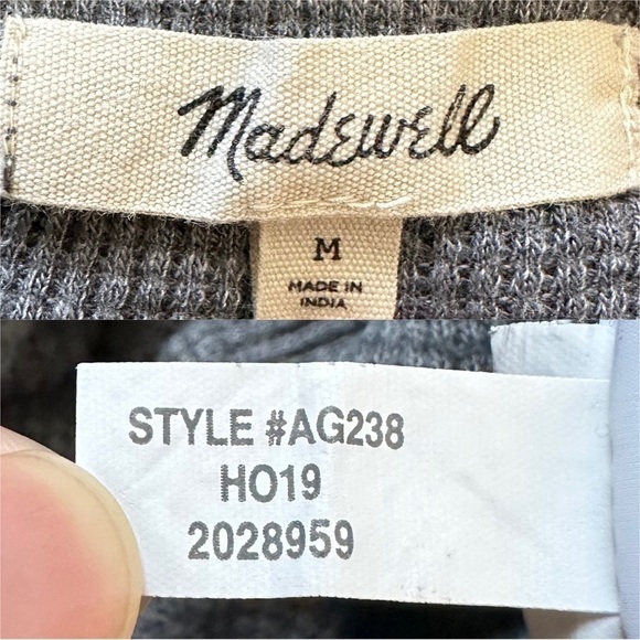 Madewell Top Heathered Thermal Henley Tee Long Sleeve Gray M - Picture 7 of 11
